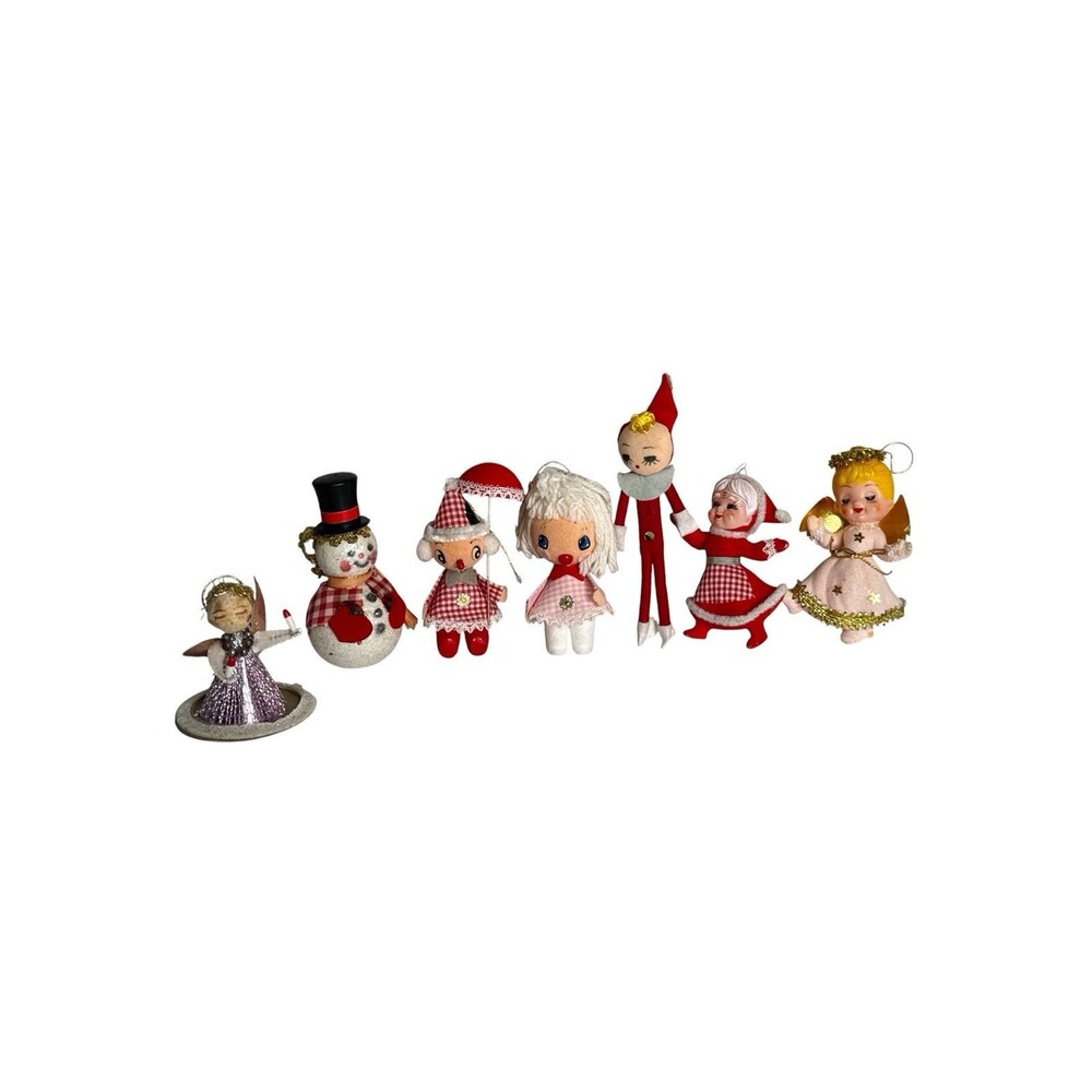Vintage Christmas Ornaments Lot Spun Cotton Elf Angel Knee Hugger Japan